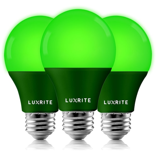 Luxrite A19 LED Light Bulbs 8W (60W Equivalent) Green Colored Bulbs Non-Dimmable E26 Base 3-Pack LR21492-3PK - main